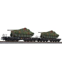 Liliput 230144 Nehézteherszállító kocsiszett SSyms, Királytigris (Königstiger) harckocsikkal, DRB II