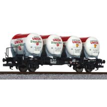 Liliput 235121 Tartályszállító pőrekocsi fékhíddal BTms 55, négy Ddikr 624 söröstartállyal, DB IV