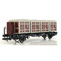 Liliput 235140 Konténerszállító pőrekocsi fékházzal, BTms 55, Ekrt 231 von Haus zu Haus konténerekkel, DB III