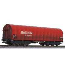 Liliput 235774 Eltolható oldalfalú ponyváskocsi Sahimms-u, Railion Logistics, DB AG V, koszolt festéssel