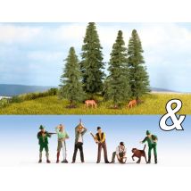 Noch 94015 Fenyőfák vadászokkal, favágókkal