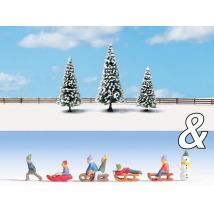 Noch 94016 Havas fenyőfák szánkózókkal