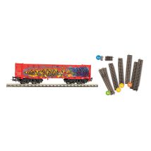 PIKO 55380 Nyitott teherkocsi grafittivel + B sínkészlet ágyazatos sínnel