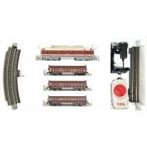 PIKO 57138 Kezdőkészlet, BR 119 dízelmozdony nyitott tehervagonokkal, DR IV, ágyazatos sínnel