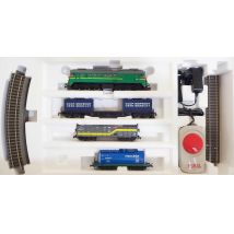 PIKO 97940 Kezdőkészlet, M62 Szergej dízelmozdony, tehervagonokkal, SZD IV, ágyazatos sínnel