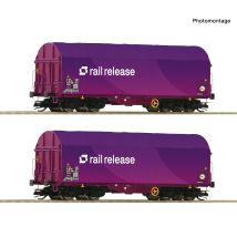 Roco 6680024 Eltolható oldalfalú ponyváskocsi készlet, Shimmns, Rail Release VI