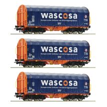 Roco 76009 Eltolható oldalfalú ponyváskocsi készlet, Shimmns, Wascosa VI