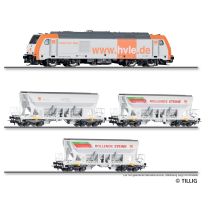 Tillig 01083 Tehervonati szerelvény, BR 246 001-2 dízelmozdony zúzalékszállító vagonokkal, HVLE VI