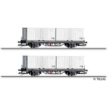 Tillig 01109 Güterwagenset der Deutschen Post, bestehend aus zwei Containertragwagen Lgklps mit Beladung, Ep. IV