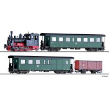 Tillig 01173 Vonat szerelvény, BR 99.47 gőzmozdony személykocsival és zárt tehervagonnal, DR III