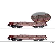 Tillig 70070 Nehézteherszállító kocsi készlet, Rmms 3960, használt zúzalékkő rakománnyal, DR IV