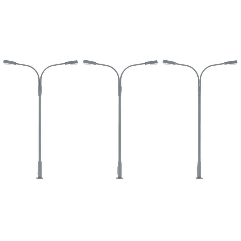 Faller 180120 Utcai ostorlámpa készlet, kétágú, LED-es, hidegfehér, 3 db