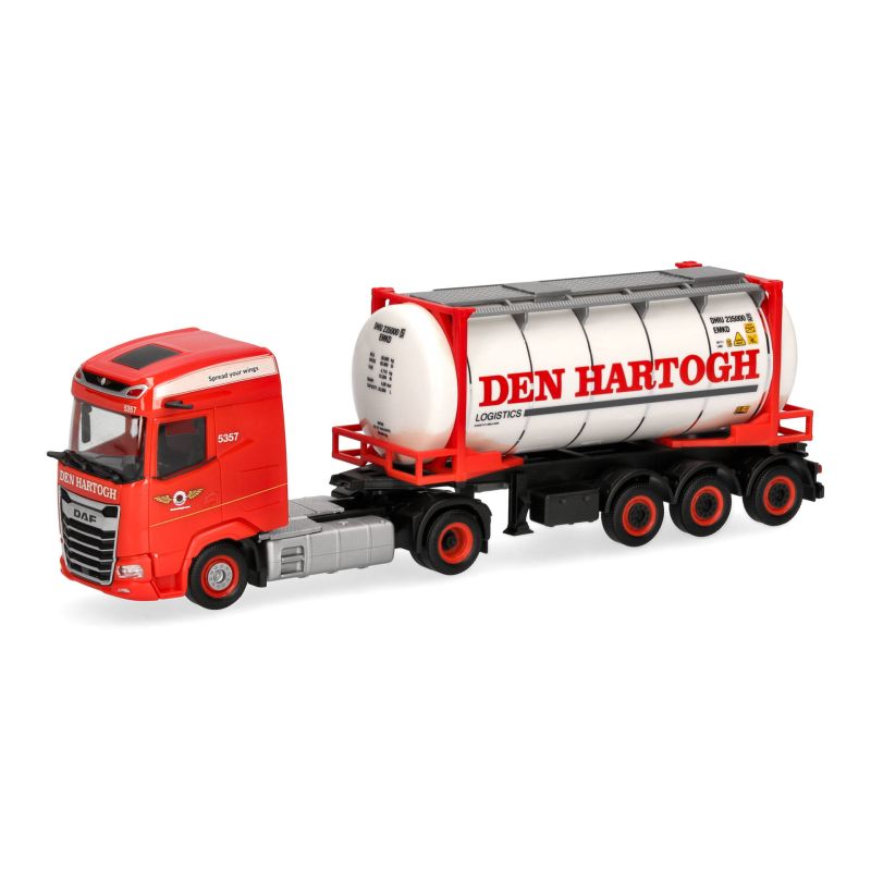 Herpa 320344 DAF XG Nyergesvontató tank konténerrel, Den Hartogh