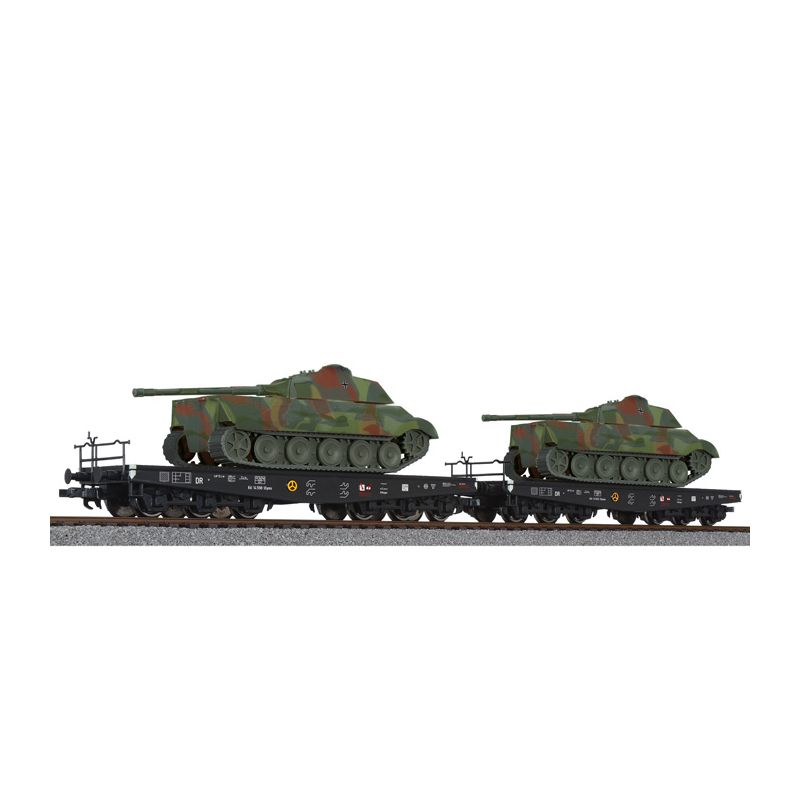 Liliput 230144 Nehézteherszállító kocsiszett SSyms, Királytigris (Königstiger) harckocsikkal, DR II