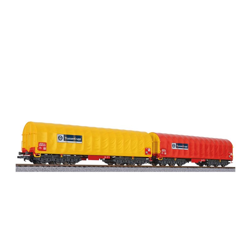 Liliput 230153 Eltolható oldalfalú ponyváskocsi szett, Sahimms-u, 'ThyssenKrupp' VI