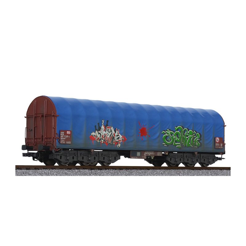 Liliput 235779 Eltolható oldalfalú ponyváskocsi Sahimms, graffitivel, antikolással, DB AG V