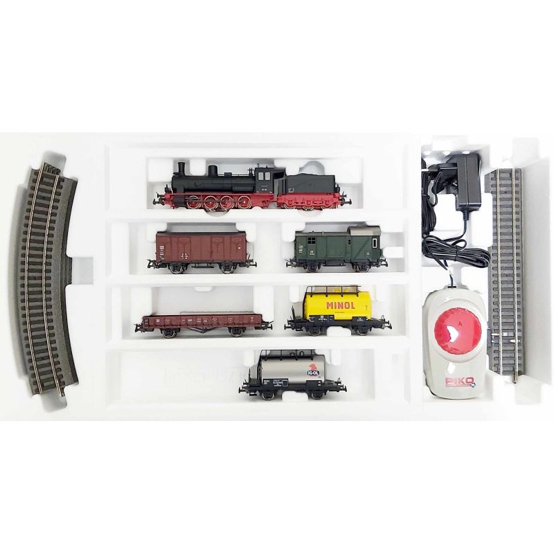 PIKO 57123 Kezdőkészlet, BR 55 G7.1 gőzmozdony teherkocsikkal, ágyazatos sínnel