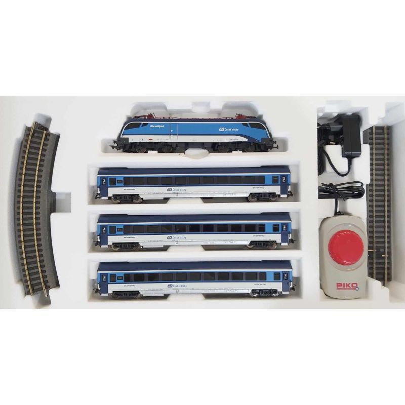 Piko 57179 Kezdőkészlet, Railjet Taurus villanymozdony személykocsikkal, ágyazatos sínnel, CD VI