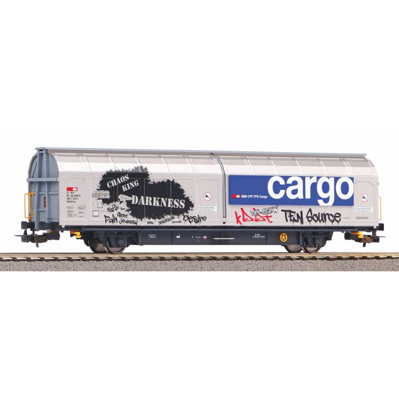 PIKO 58985 Eltolható oldalfalú kocsi Hbbillnss, SBB VI, graffitivel