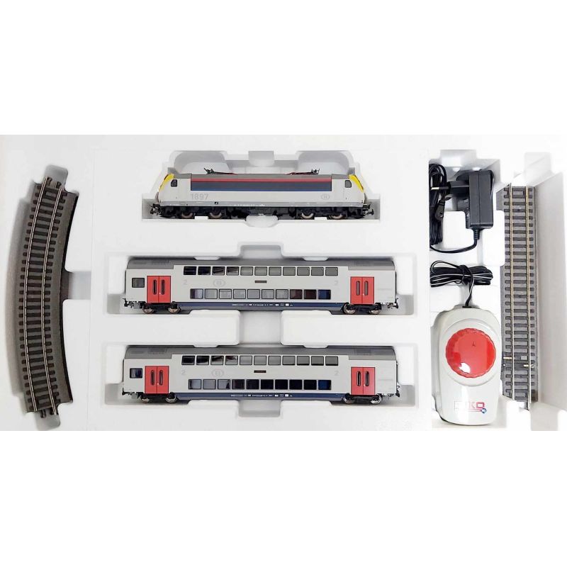 PIKO 97943 Kezdőkészlet, Rh E 186 villanymozdony emeletes személyvagonokkal, SNCB VI