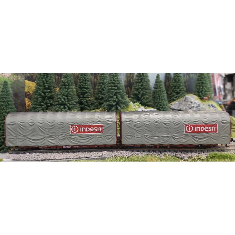 Rivarossi HR6570 Eltolható oldafalú ponyváskocsi-pár, Lails, INDESIT, FS V