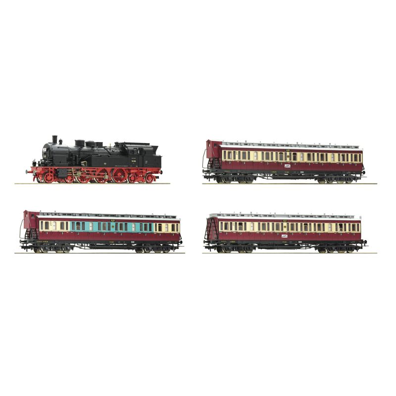 Roco 61477 Vonat szett Ruhr-Schnellverkeh, BR 78 gőzmozdony oldalfellépős személykocsikkal, DRG II