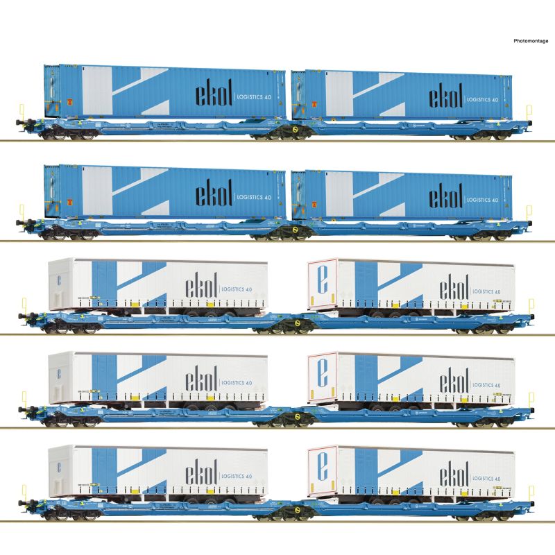 Roco 6600019 Display, Iker-zsebeskocsi készlet, Sdggmrss/T3000e, EKOL konténerekkel, EUROWAGON VI