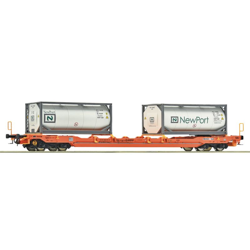 Roco 6600275 Tankkonténerszállító zsebes kocsi, T5, New Port konténerekkel, WASCOSA VI