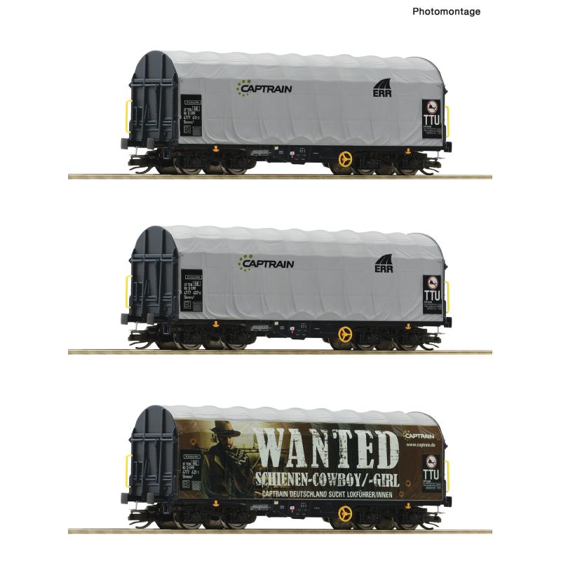 Roco 6680023 Eltolható oldalfalú ponyváskocsi készlet, Shminns, Captrain VI