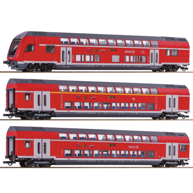 Roco 74146 Emeletes személykocsi szett vezérlőkocsival, DB Regio, DB AG VI, belső világítással