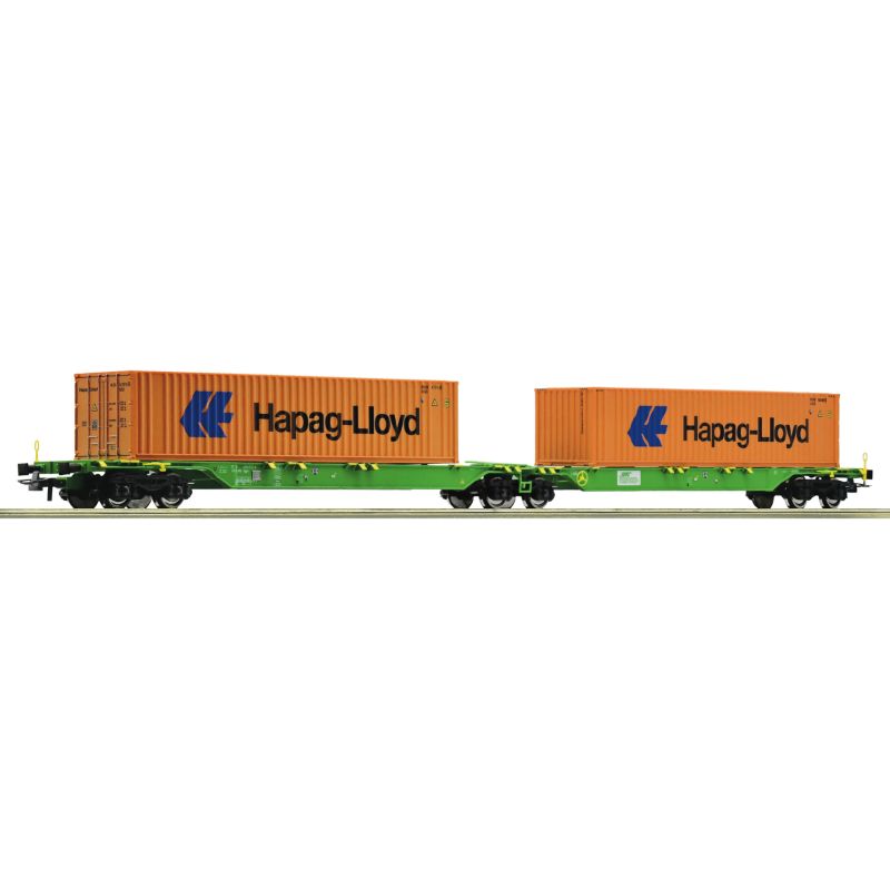 Roco 77370 Konténerszállító ikerkocsi, zsebeskocsi, Sggrs, Hapag-Lloyd konténerekkel, SETG VI