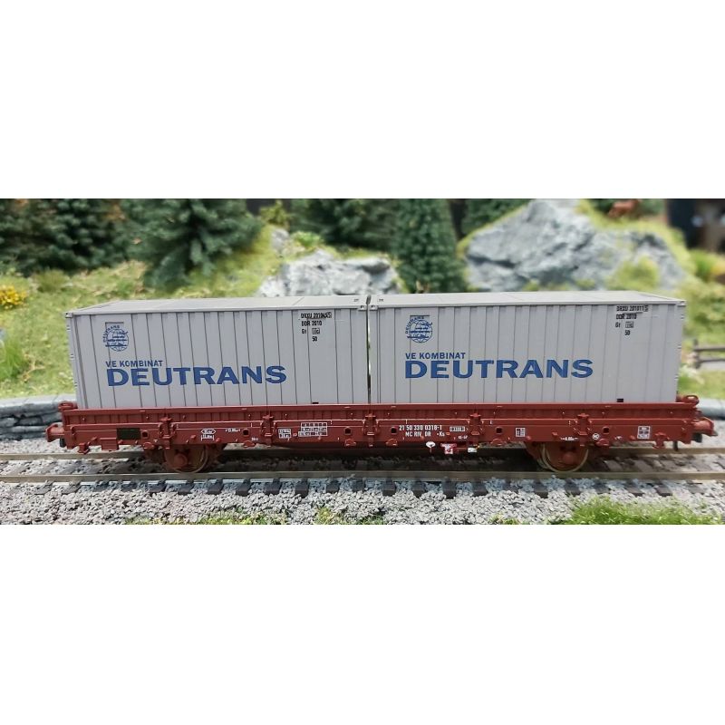 Roco 77675 Pőrekocsi rakoncákkal Ks, Deutrans konténerrel, DR IV
