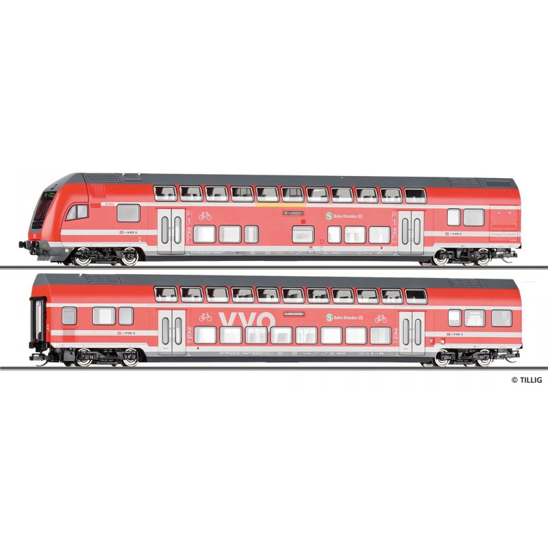 Tillig 01088 Emeletes személykocsi készlet, S-Bahn Dresden, VVO, DB AG VI, 1. készlet