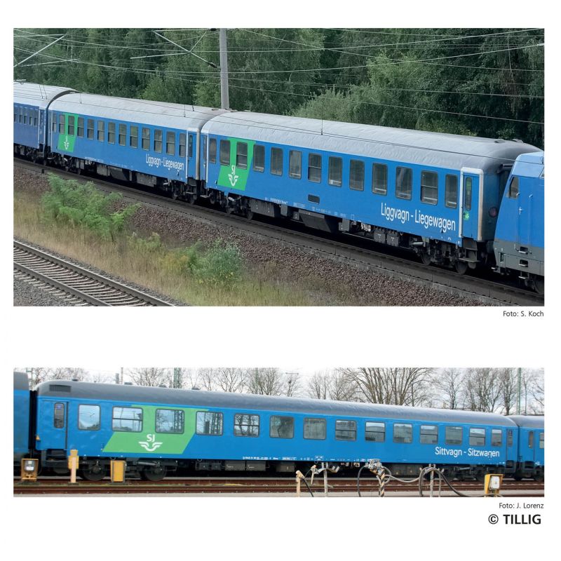 Tillig 01102 Reisezugwagenset der RDC Deutschland GmbH, bestehend aus einem Reisezugwagen 2. Klasse und zwei Liegewagen, Ep. VI