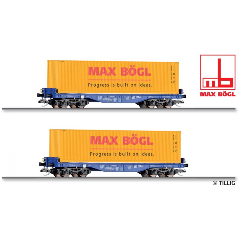 Tillig 01108 Güterwagenset der ERR, bestehend aus zwei Flachwagen Sgmmns 4505 beladen mit zwei 40‘ Containern, Ep. VI