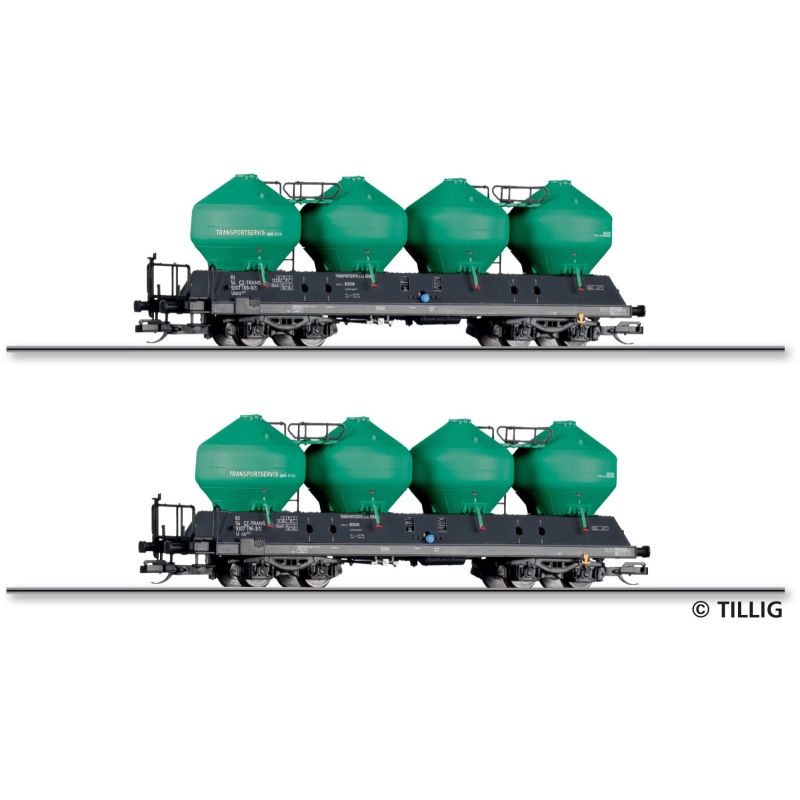 Tillig 01116 Güterwagenset der Transportservics s.r.o. Beroun, bestehend aus zwei Staubsilowagen Uacs 451.1, Ep. VI