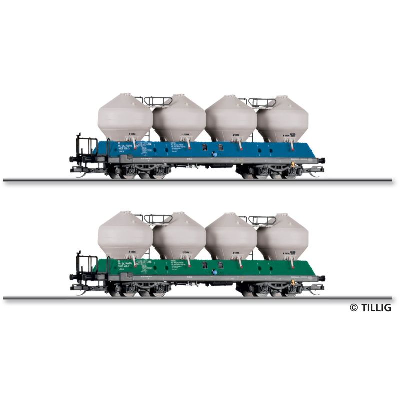 Tillig 01119 Güterwagenset der Raj-Wagon Trenčin spol. s.r.o., bestehend aus zwei Staubsilowagen Uacs 451.1, Ep. VI