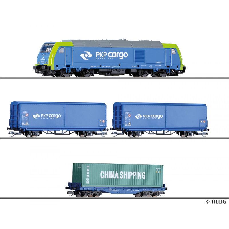 Tillig 01400 Kezdőkészlet, TRAXX dízelmozdony tehervagonokkal, PKP VI