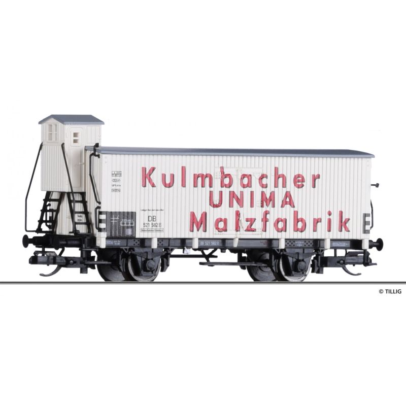 Tillig 17391 Hűtőkocsi fékházzal, UNIMA-Malzfabrik Kulmbach, DB III