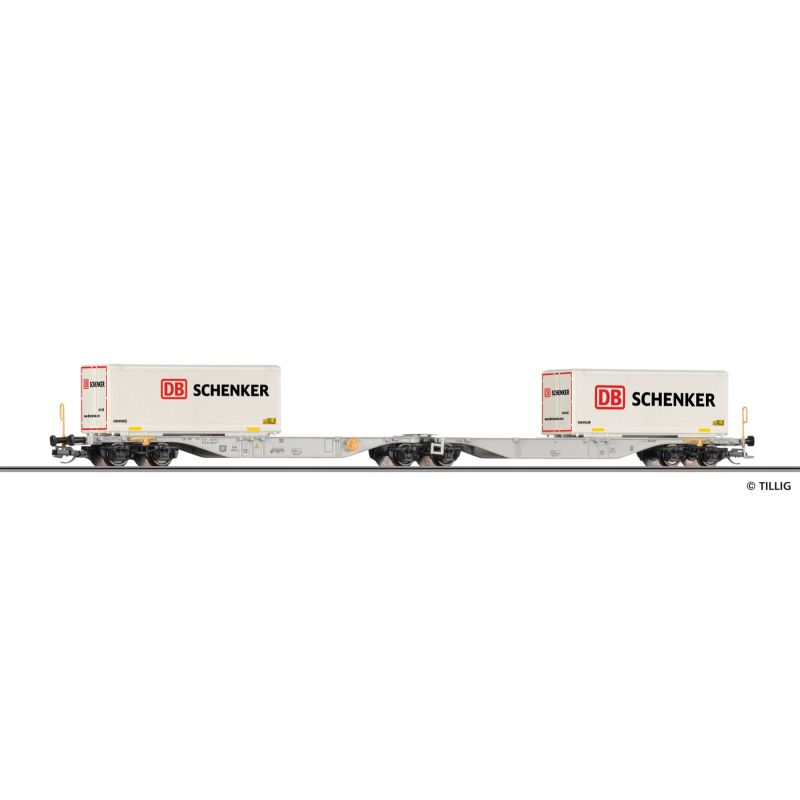 Tillig 18076 Containertragwagen Sggmrs 747 der DB AG, beladen mit zwei Wechselbehältern DB Schenker, Ep. VI