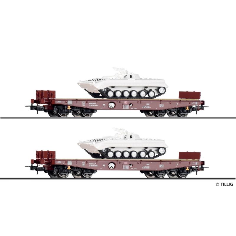 Tillig 70072 Nehézteher szállító készlet, Rmms 662, DB AG V,  2 db BMP-1 UN-Truppen-nel