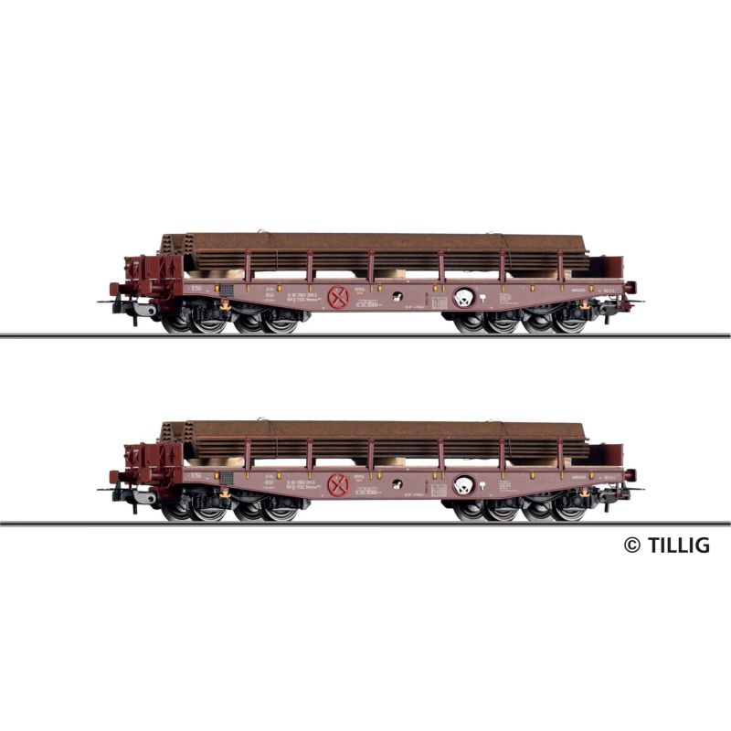 Tillig 70073 Nehézteherszállító kocsi készlet, Rmms 662,CZ VI, rakománnyal