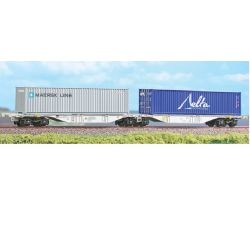 ACME 40260 Konténerszállító iker kocsi Sggmrss ’90 AAE Maersk Line és Delta konténerrel Rail Cargo Austria V-VI