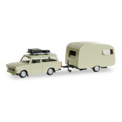 Herpa 028790 Trabant 601 Kombi, lakókocsi-utánfutóval