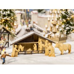 NOCH 14394 Weihnachtsmarkt-Krippe mit Figuren in Holzoptik