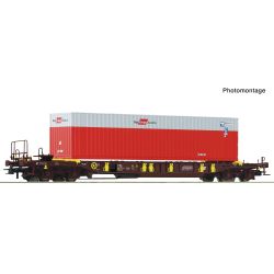 Roco 67598 Zsebeskocsi, T3, Sdgmns, Rail Cargo Austria konténerrel, ÖBB VI