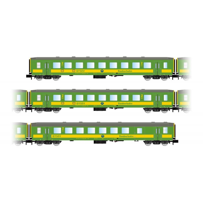 Arnold HN4209 3db Személykocsi “Schlieren”, GySEV, livery green/yellow, (2. BR Személykocsi , félpoggyász Személykocsi)