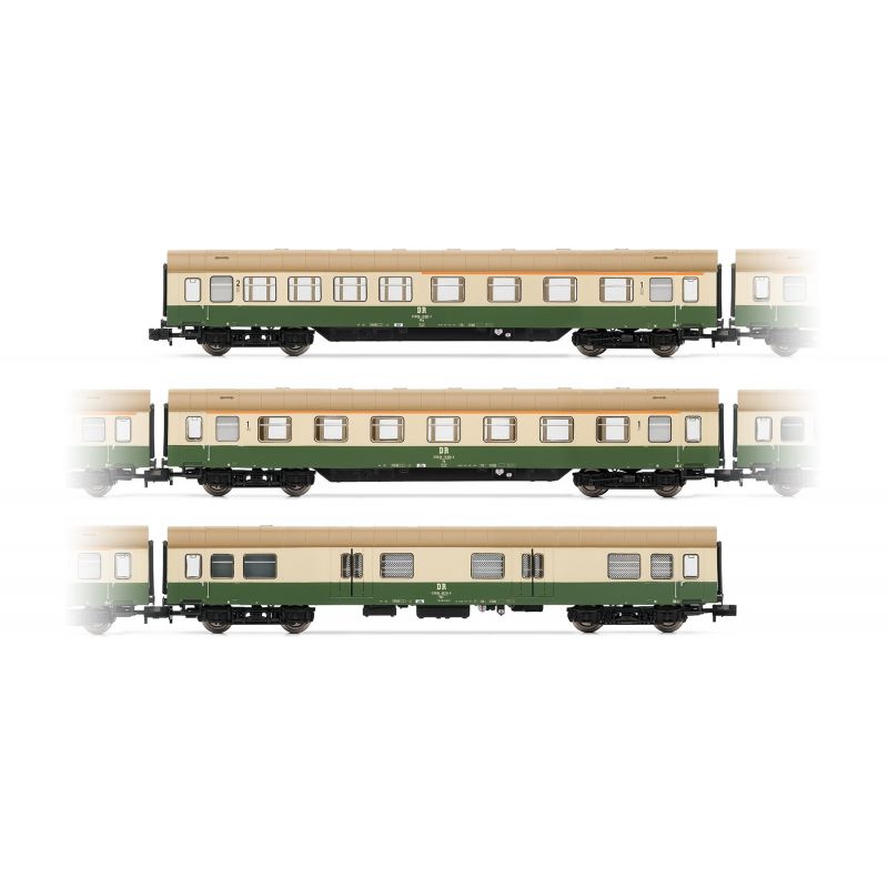 Arnold HN4243 3db set “Modernisierungswagen” DR, with side skirts, livery green-ivory (1.-1./2.-lug)