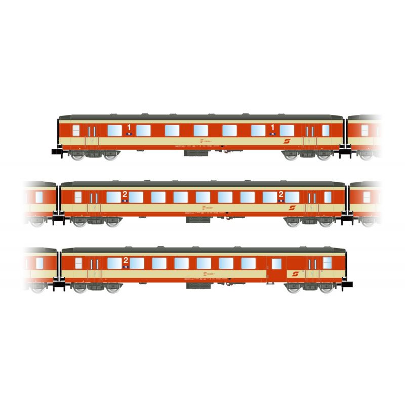 Arnold HN4248 3db Személykocsi “Schlieren” ÖBB, “K2-design”, contains 1 x 1o. BR-, 1 x 2o. BR and 1 x 2o. BR Személykocsi with luggage sector
