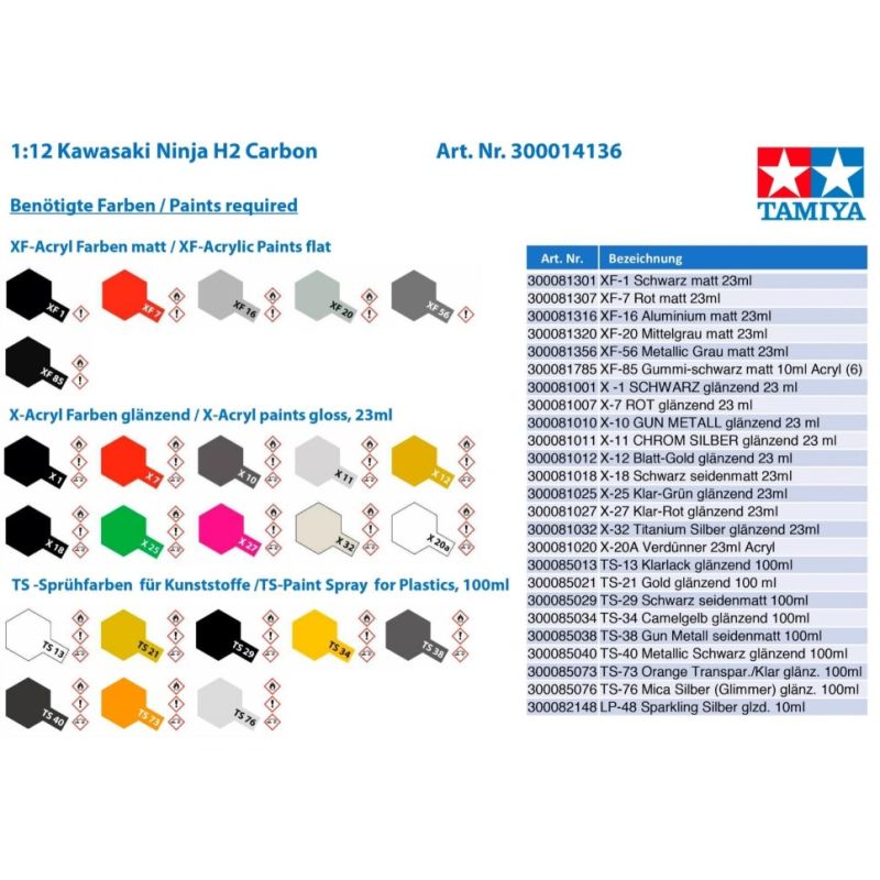 Tamiya 14136 1:12 Kawasaki Ninja H2 Carbon